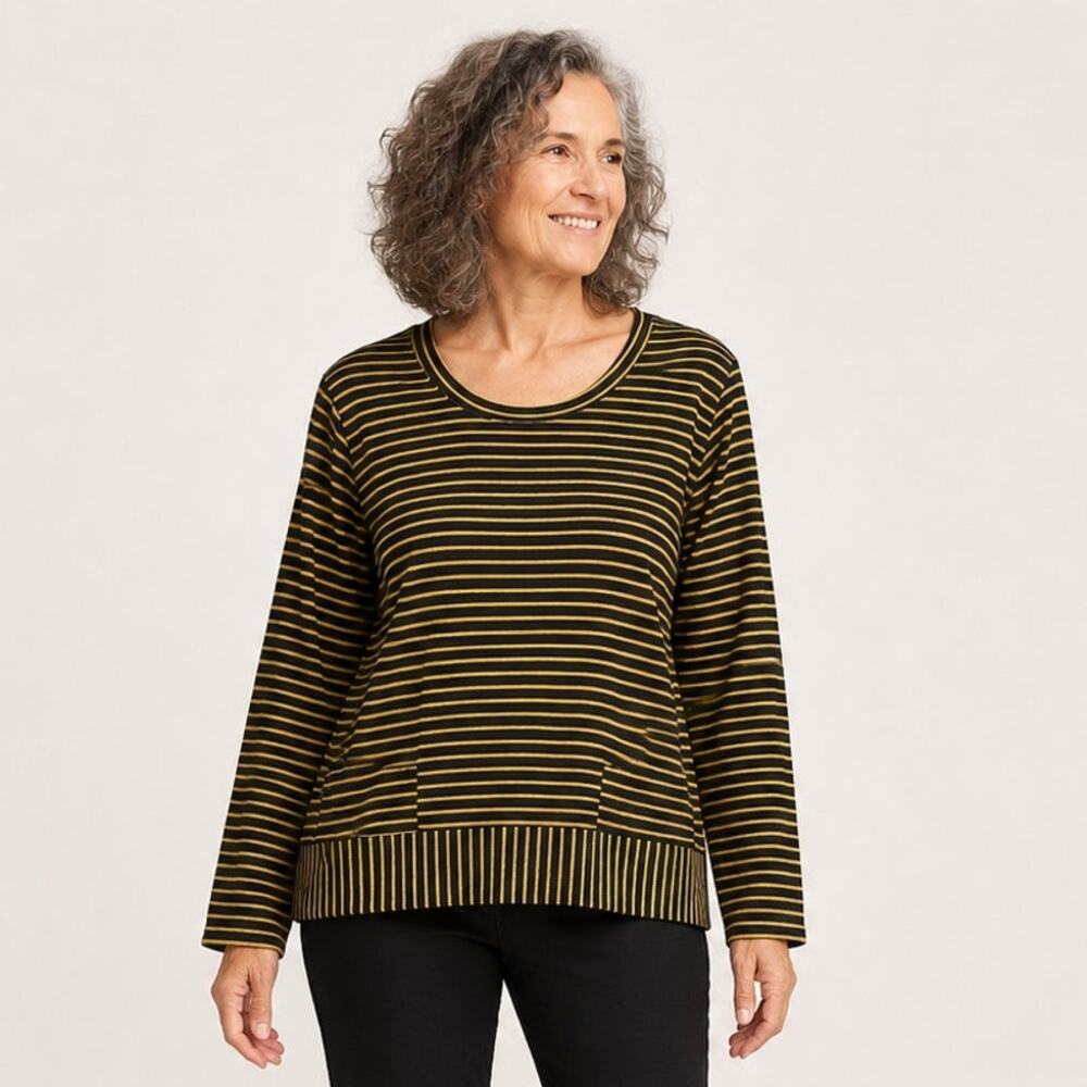 Cut Loose Fleece Crop Top  XL Gold Black Stripe Long Sleeve Pullover Casual